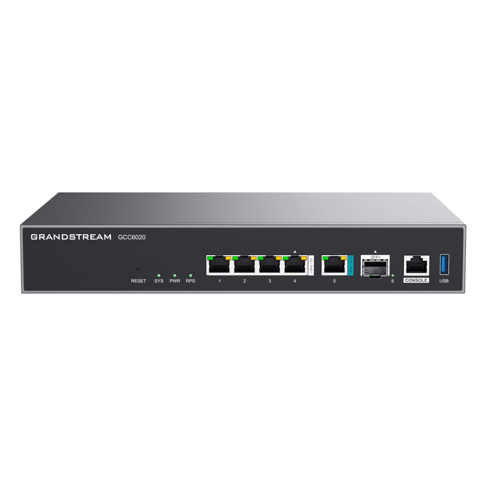 Dispositivo de Convergencia de Redes GCC6020 / Router VPN / Firewall de Próxima Generación / IP PBX / Switch de Red / 4 Puertos Gigabit Ethernet / 1 Puerto SFP+ 10 Gigabit / 1 Puerto 2.5 Gigabit / Administración en la Nube GDMS / Mont
