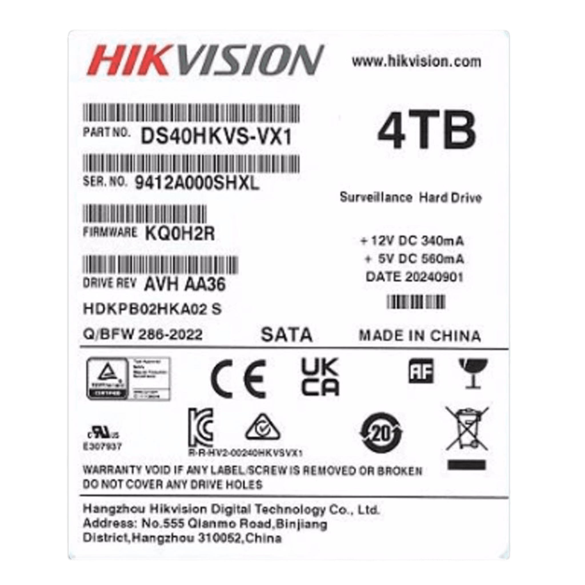Disco Duro para Videovigilancia 3.5" 4 TB / Hikvision / 5400 RPM / SATA / Recomendado para NVRs HIKVISION