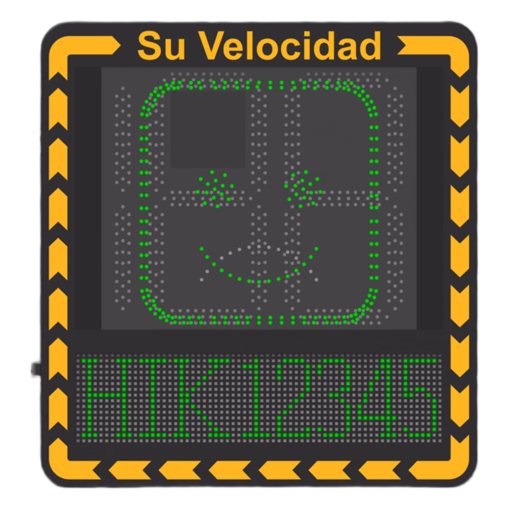 Display LED para Control de Velocidad Exterior / Distancia Visible de 100 m / LED de Alta Luminosidad y Bajo Consumo / Visualización de Velocidad con Código de Colores / IP66 / Conectividad Wi-Fi y Ethernet / Compatible con TCP/IP, HTTP, DHC