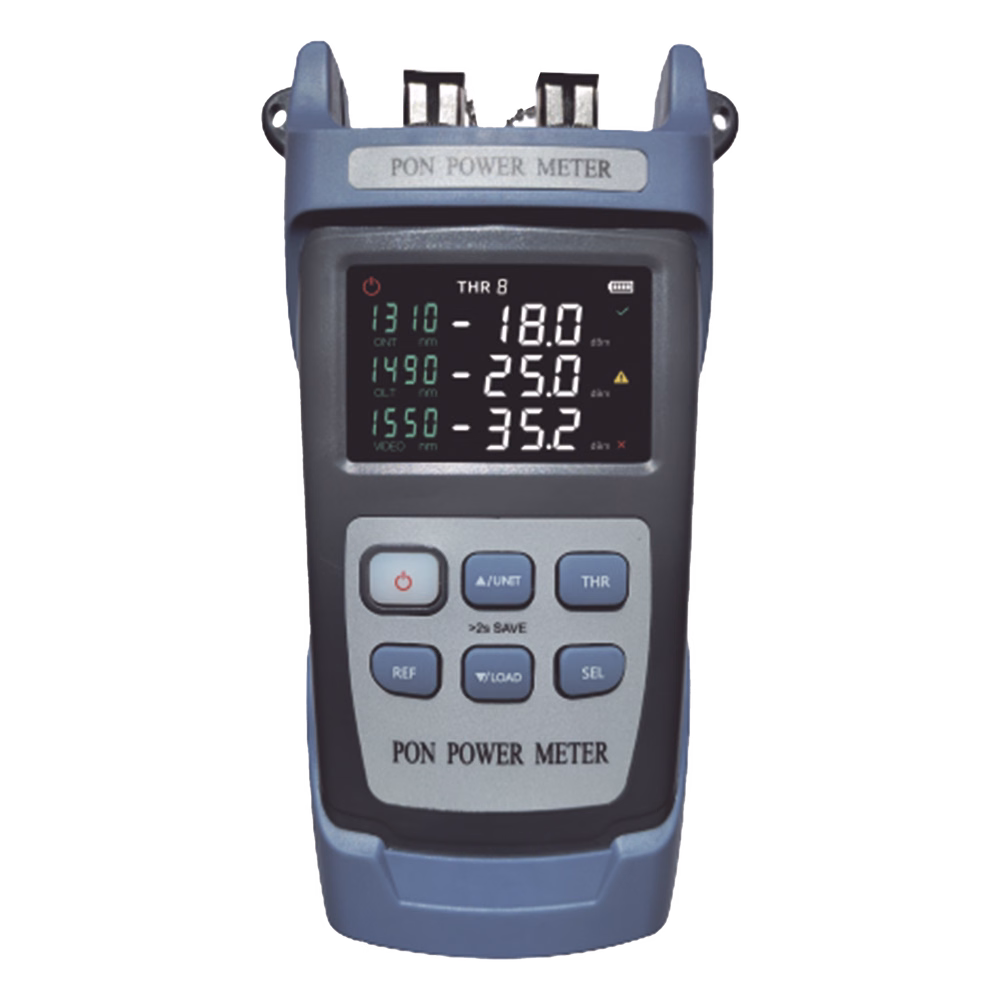 Medidor de Potencia Óptica (OPM) para Fibra Óptica en Redes FTTx / Soporta 3 Longitudes de Onda: 1310nm, 1490nm y 1550nm / Rango de Medición de -40 a 25dBm