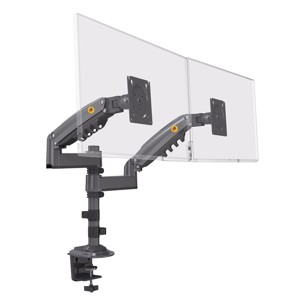 Montaje de Escritorio articulado para 2 monitores de 17 a 27" / Soporta hasta 9kg por monitor / Vesa 75 x 75 / 100 x 100 / Acero / Rotación: 360°