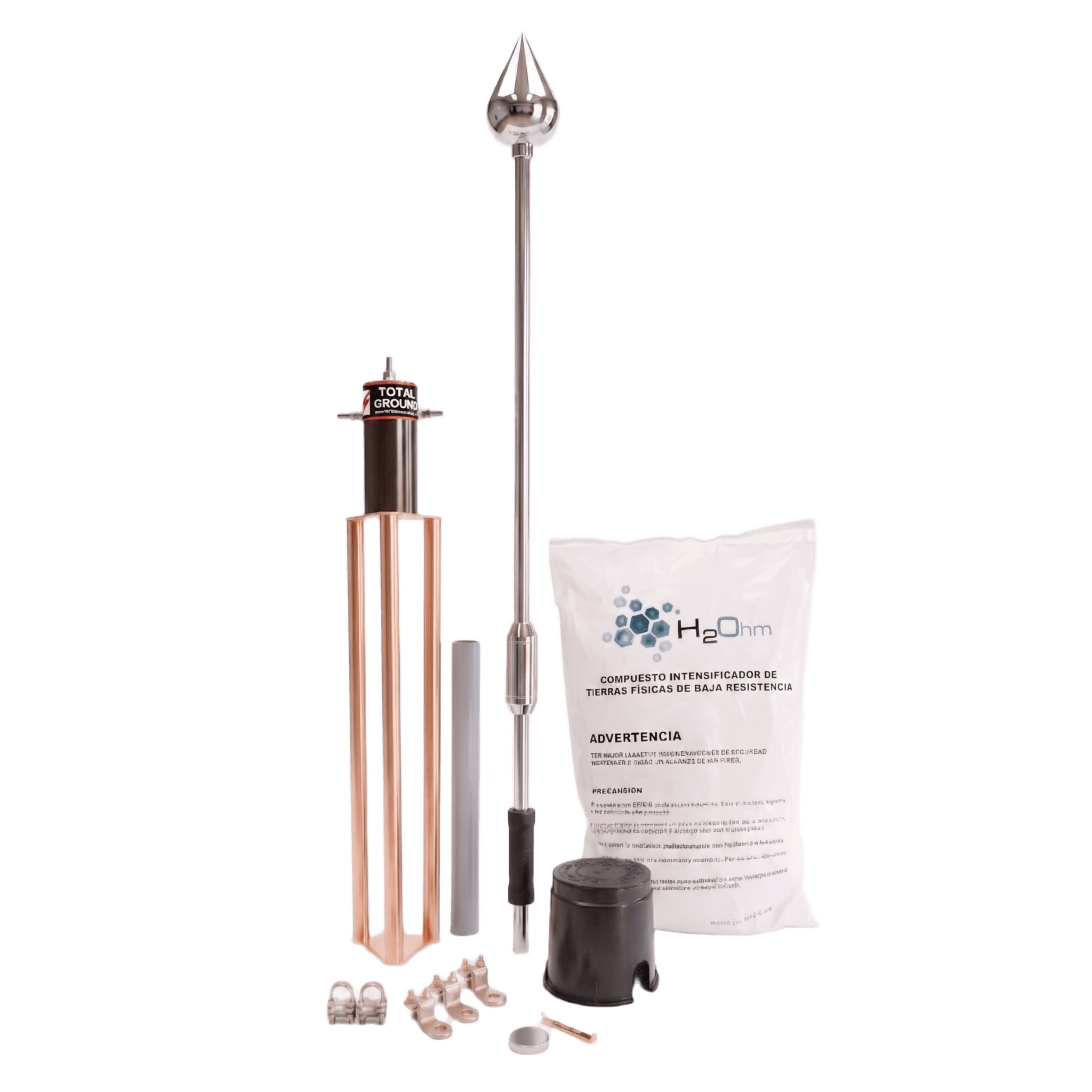 Kit Pararrayo con Punta de Acero Inoxidable con Avance de Cebado de 60 m. y Accesorios de Instalación en Torre.
